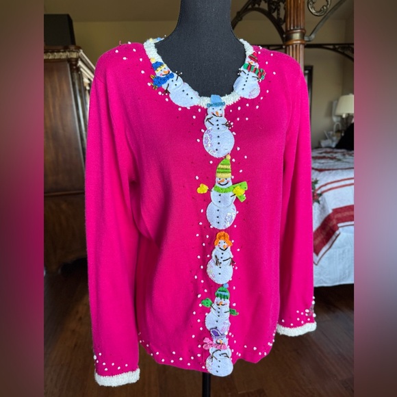 Berek Christmas Pink Snowman Cardigan‎